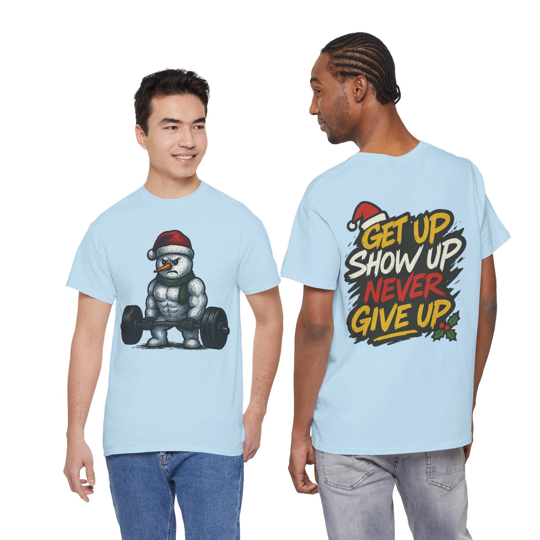 Snowman Deadlifting at the gym. Unisex Heavy Cotton Tee