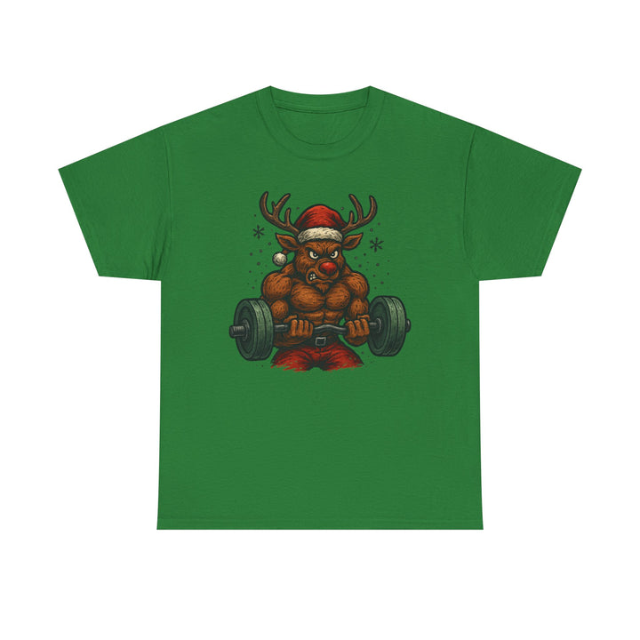 Reindeer Barbell Curl. Unisex Heavy Cotton Tee