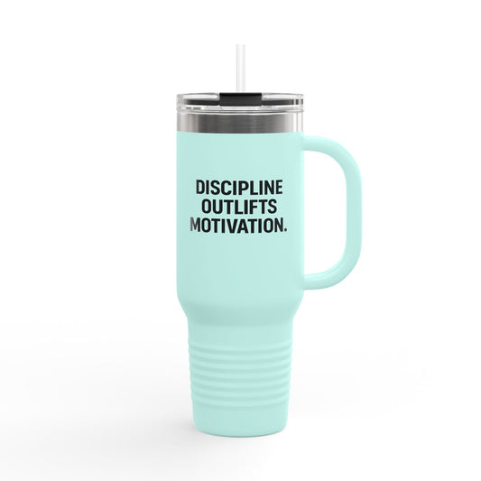 Discipline Outlifts Motivation Insulated Travel Mug, 40oz