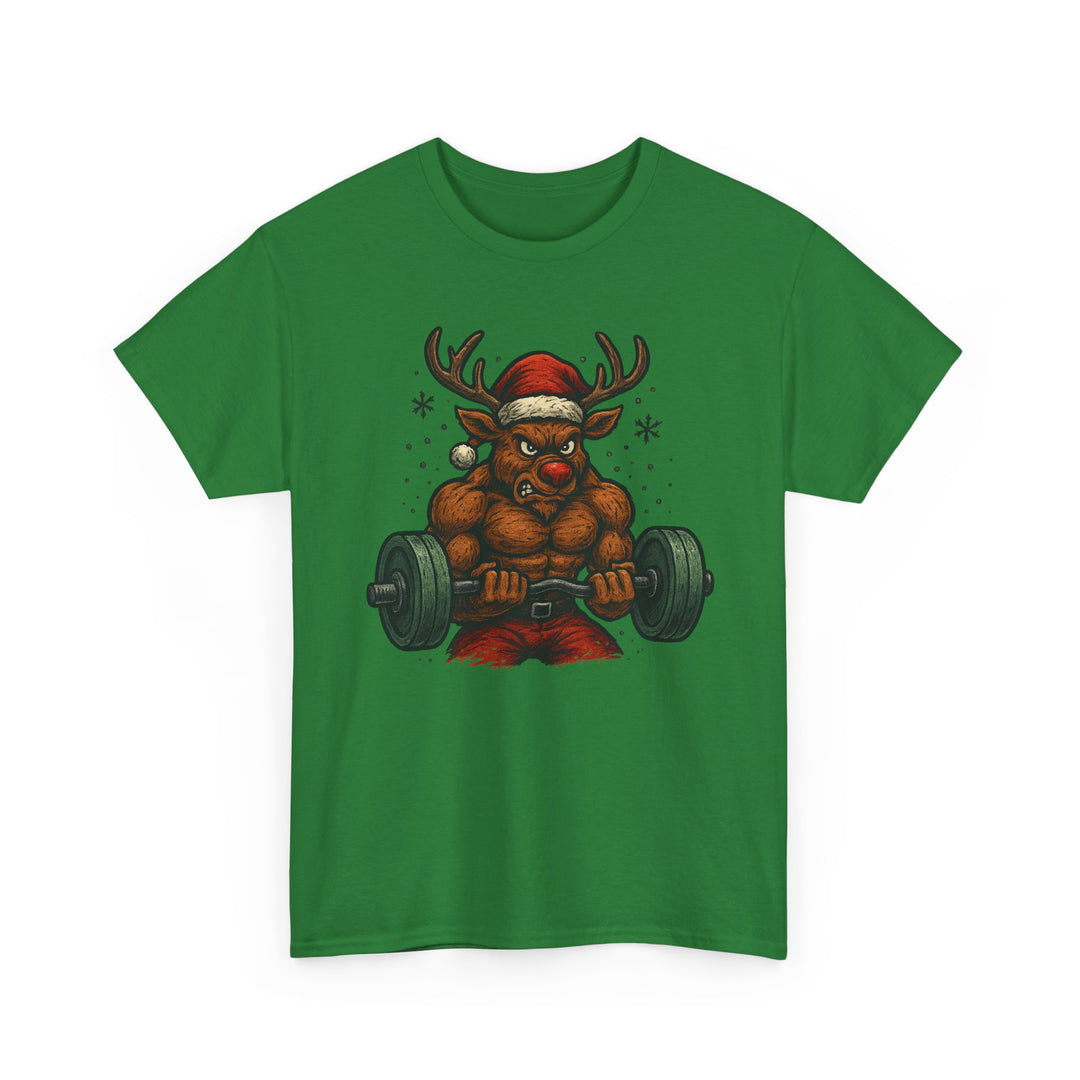Reindeer Barbell Curl. Unisex Heavy Cotton Tee