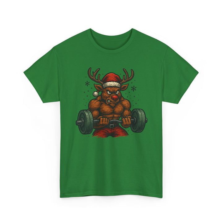 Reindeer Barbell Curl. Unisex Heavy Cotton Tee