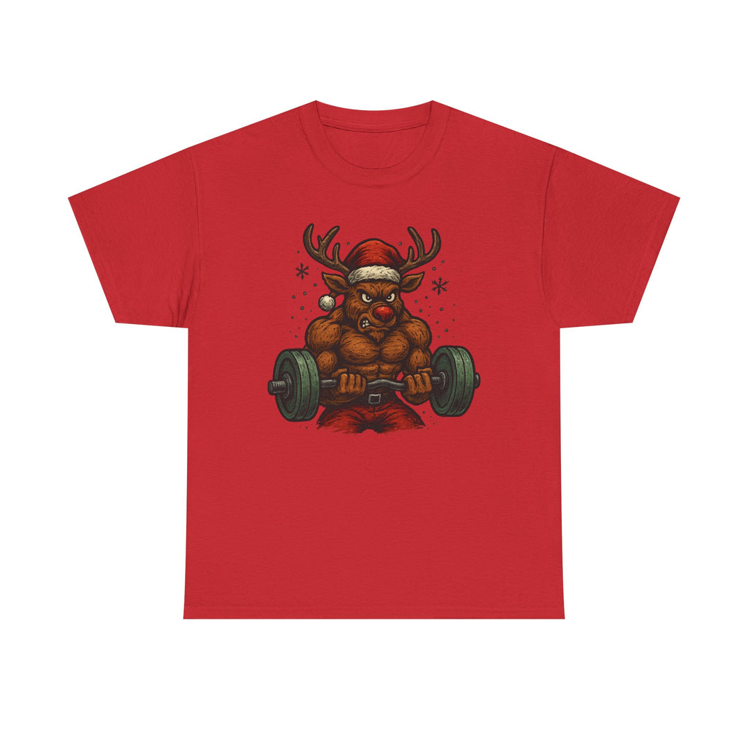 Reindeer Barbell Curl. Unisex Heavy Cotton Tee
