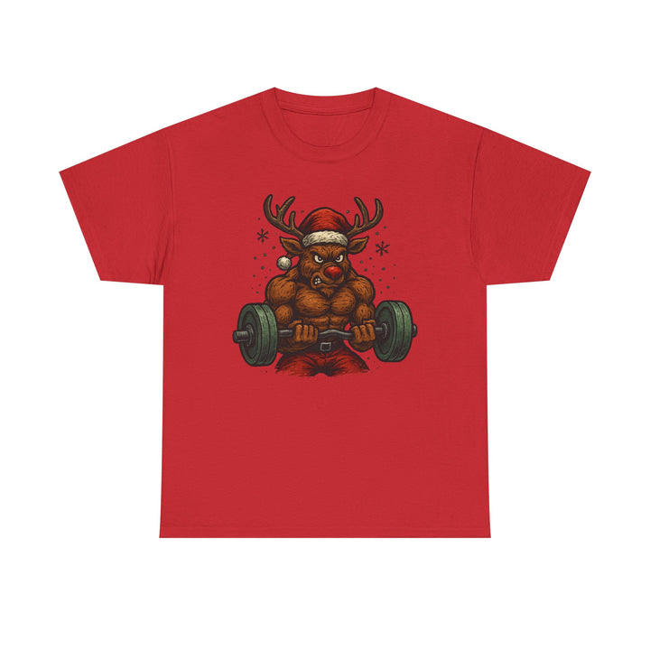 Reindeer Barbell Curl. Unisex Heavy Cotton Tee
