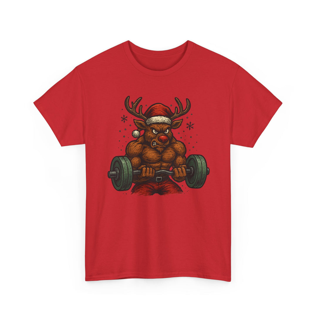 Reindeer Barbell Curl. Unisex Heavy Cotton Tee