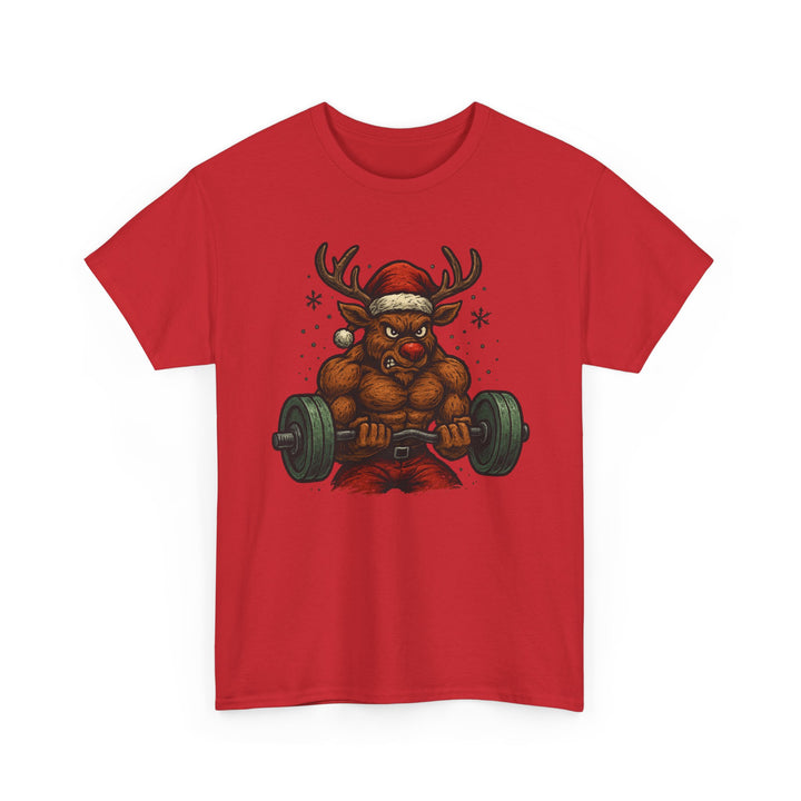Reindeer Barbell Curl. Unisex Heavy Cotton Tee
