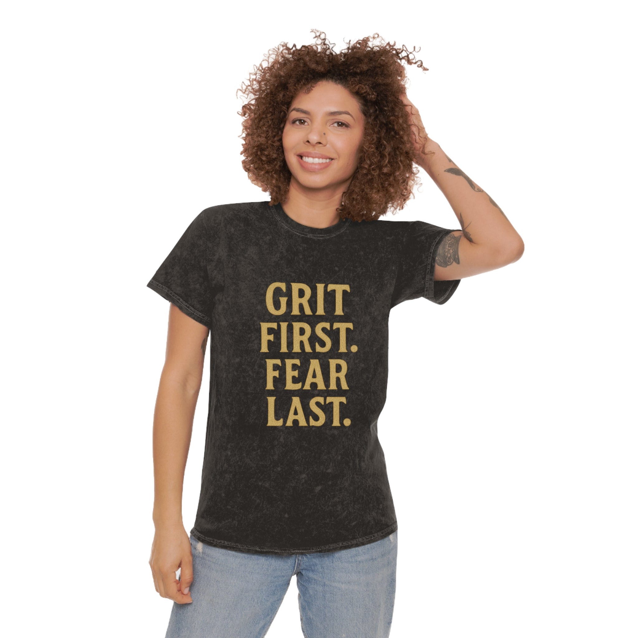 Grit First. Fear Last. Unisex Vintage Mineral Wash Tee