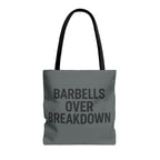 Barbells Over Breakdown Tote Bag