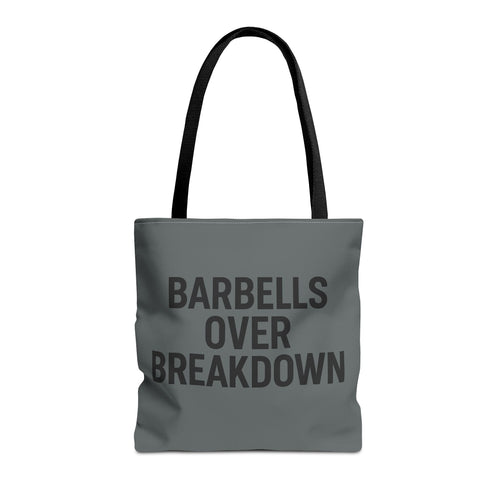 Barbells Over Breakdown Tote Bag