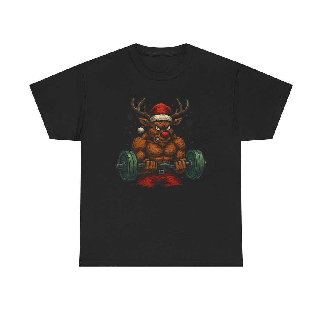 Reindeer Barbell Curl. Unisex Heavy Cotton Tee