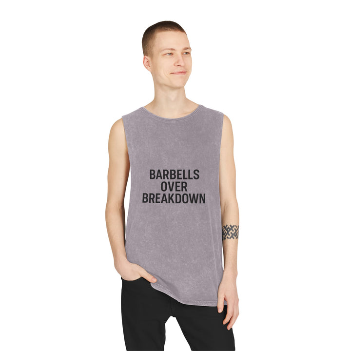 Barbells over breakdown muscle tank
