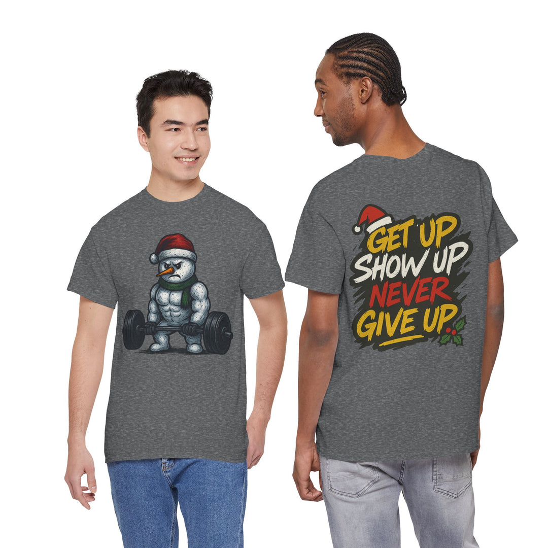 Snowman Deadlifting at the gym. Unisex Heavy Cotton Tee