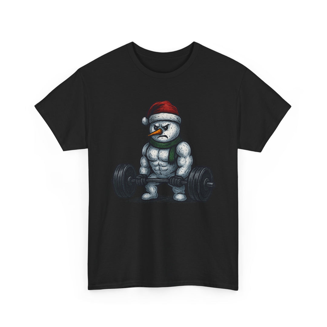 Snowman Deadlifting at the gym. Unisex Heavy Cotton Tee