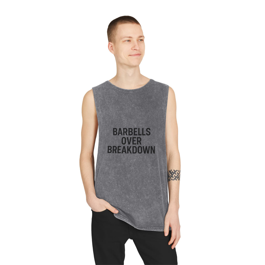 Barbells over breakdown muscle tank