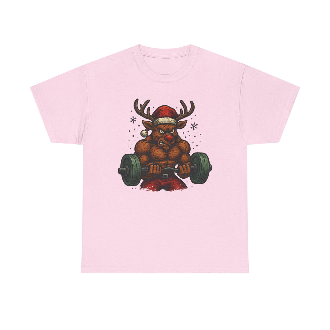 Reindeer Barbell Curl. Unisex Heavy Cotton Tee
