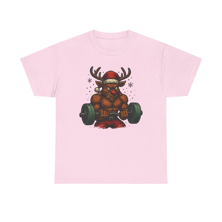 Reindeer Barbell Curl. Unisex Heavy Cotton Tee