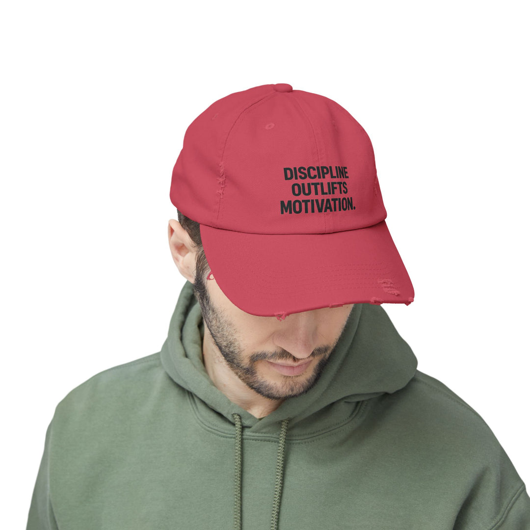 Discipline Outlifts Motivation : Unisex Distressed Cap