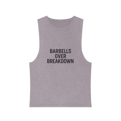 Barbells over breakdown muscle tank