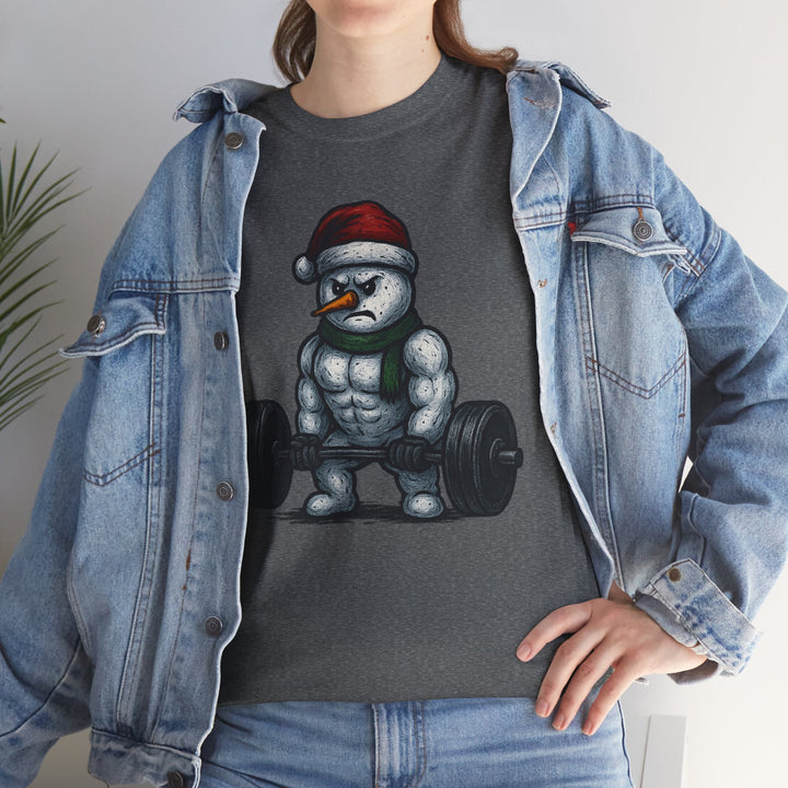 Snowman Deadlifting at the gym. Unisex Heavy Cotton Tee