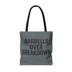 Barbells Over Breakdown Tote Bag