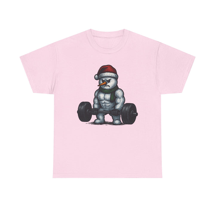 Snowman Deadlifting at the gym. Unisex Heavy Cotton Tee