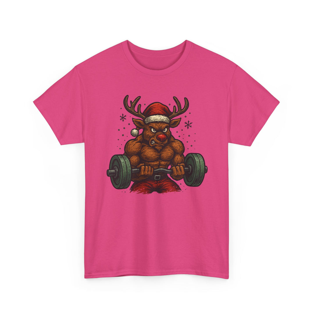 Reindeer Barbell Curl. Unisex Heavy Cotton Tee