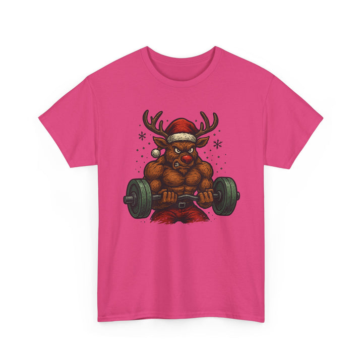 Reindeer Barbell Curl. Unisex Heavy Cotton Tee