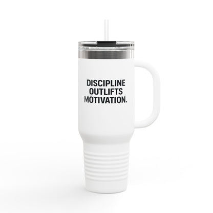 Discipline Outlifts Motivation Insulated Travel Mug, 40oz