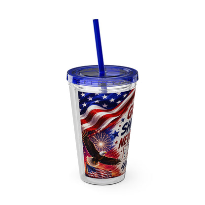 Patriotic 4th of July Tumbler with Straw 16oz