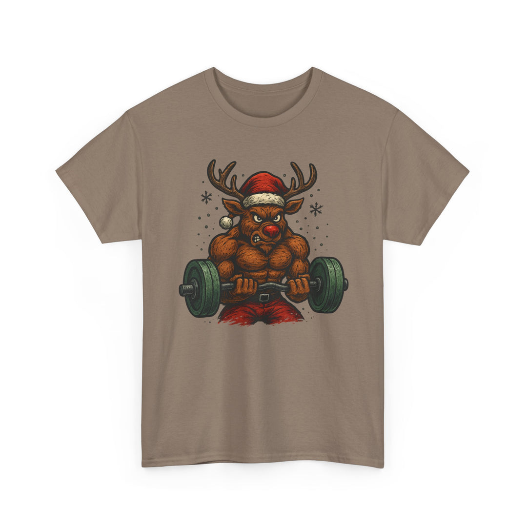 Reindeer Barbell Curl. Unisex Heavy Cotton Tee