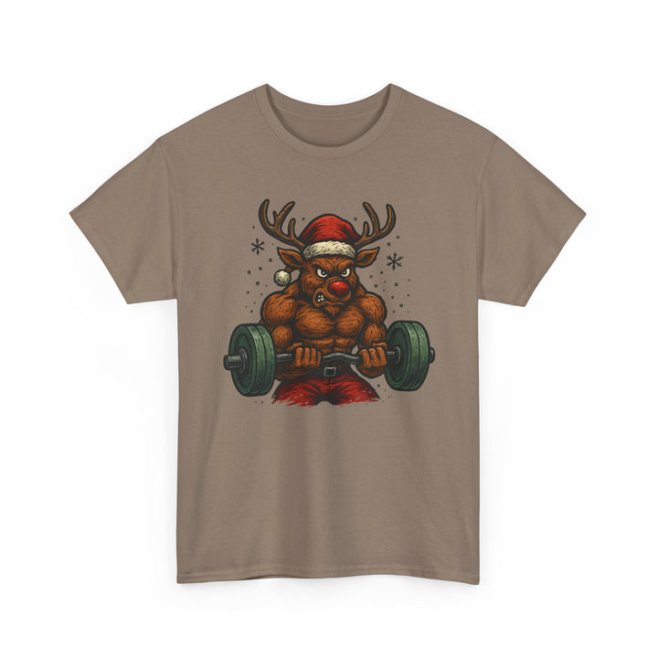 Reindeer Barbell Curl. Unisex Heavy Cotton Tee