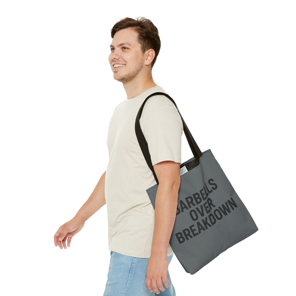 Barbells Over Breakdown Tote Bag
