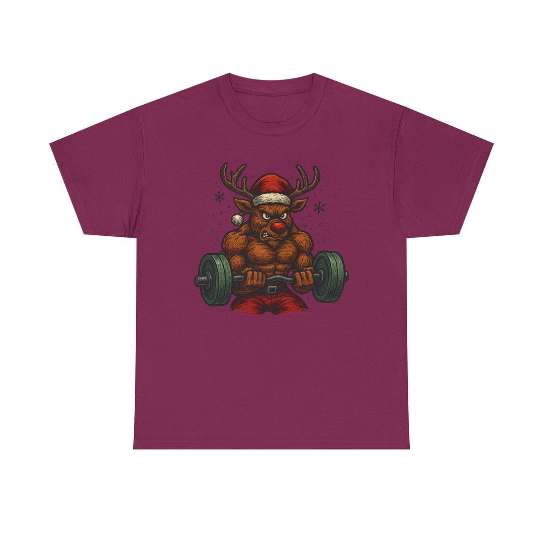 Reindeer Barbell Curl. Unisex Heavy Cotton Tee