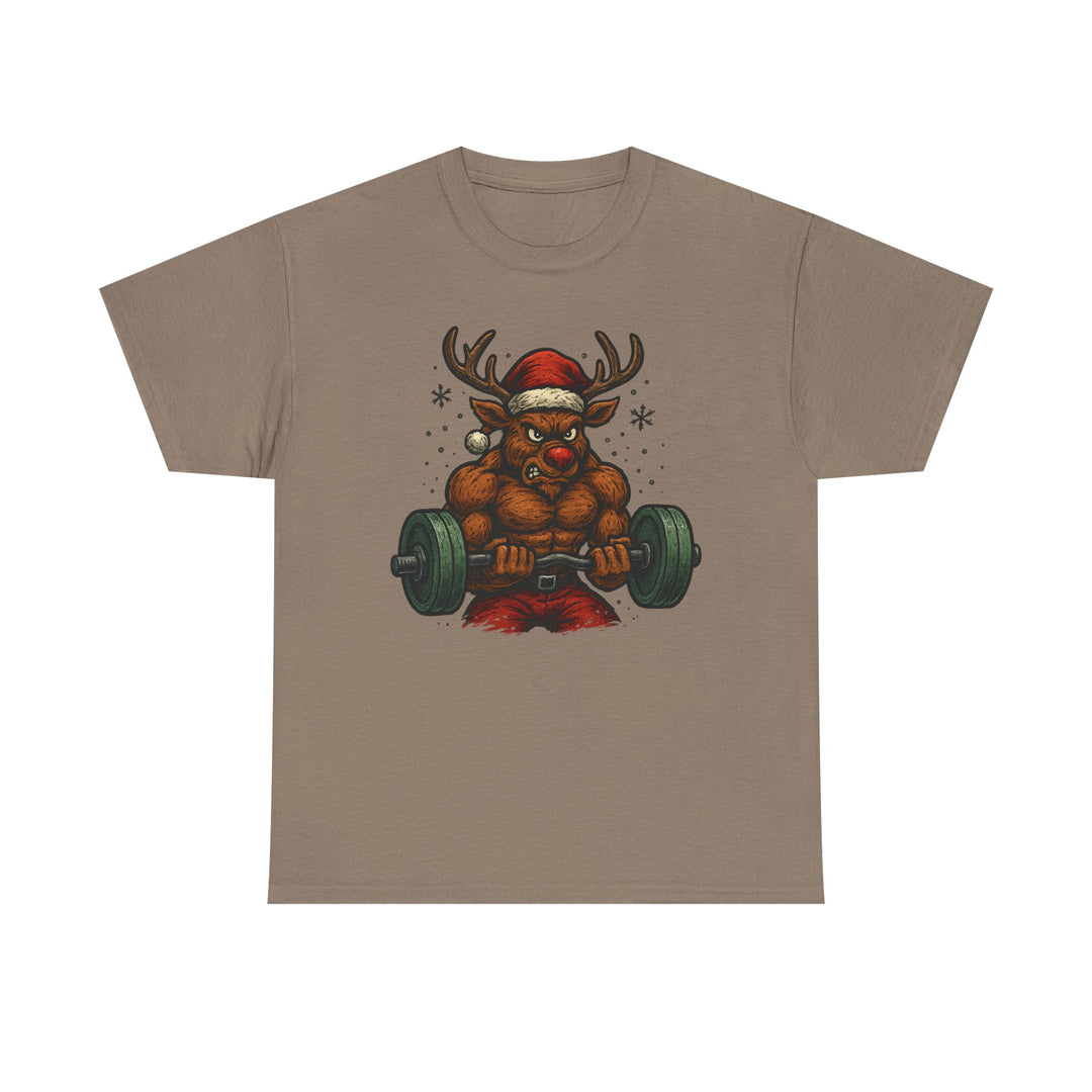 Reindeer Barbell Curl. Unisex Heavy Cotton Tee