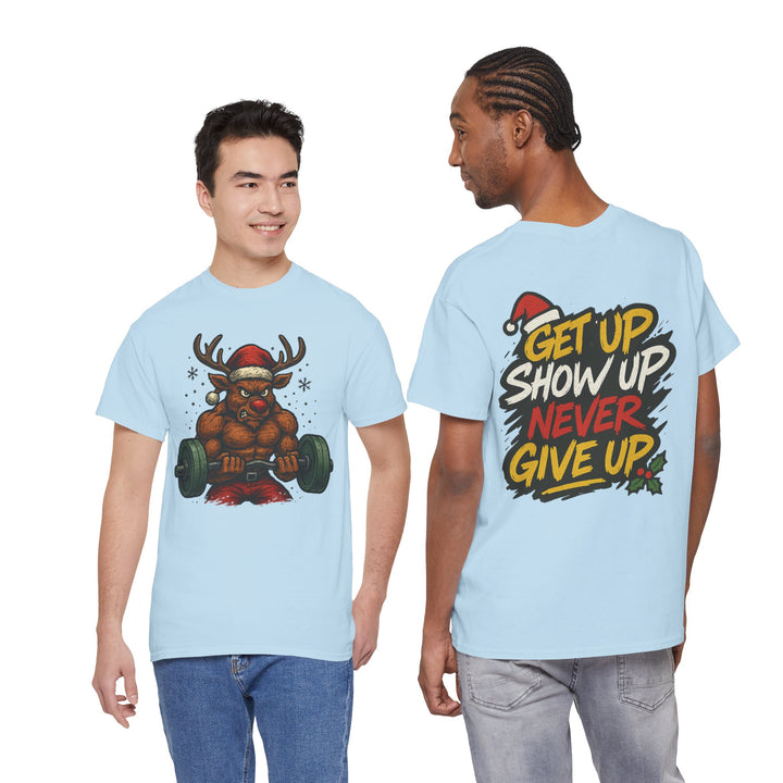 Reindeer Barbell Curl. Unisex Heavy Cotton Tee