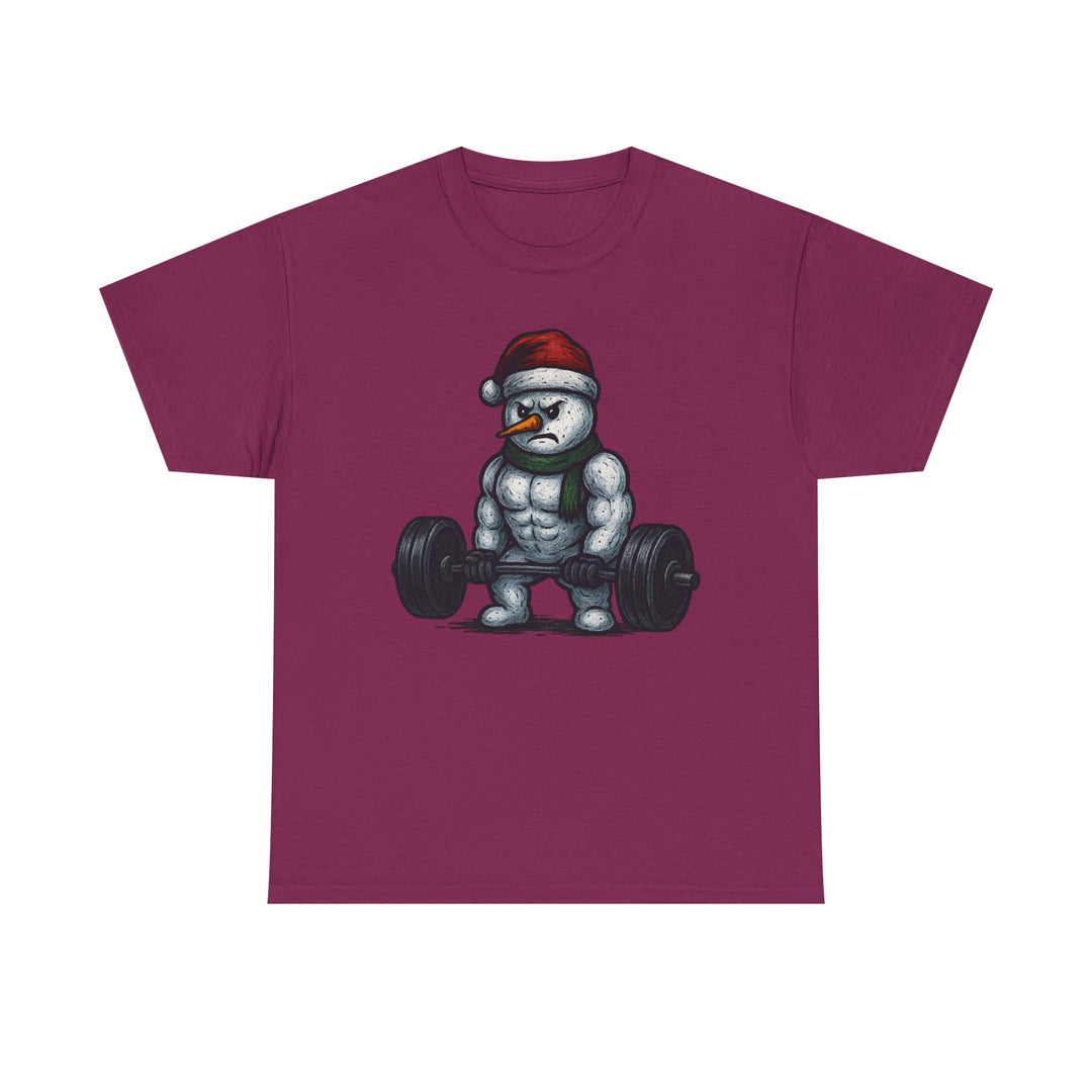 Snowman Deadlifting at the gym. Unisex Heavy Cotton Tee