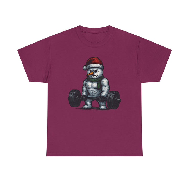 Snowman Deadlifting at the gym. Unisex Heavy Cotton Tee