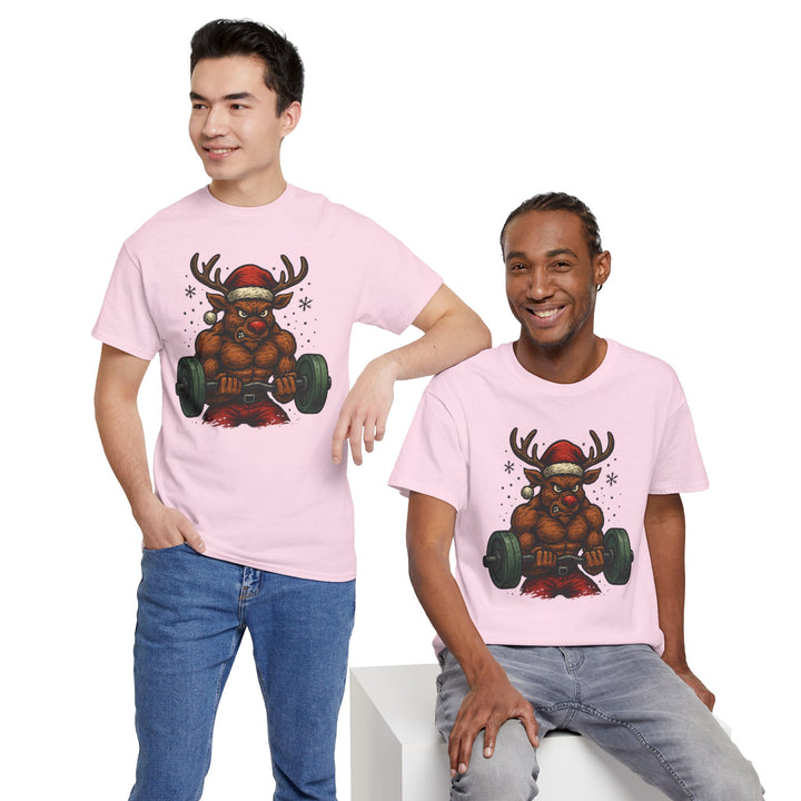Reindeer Barbell Curl. Unisex Heavy Cotton Tee