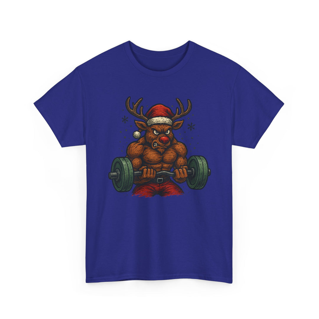 Reindeer Barbell Curl. Unisex Heavy Cotton Tee
