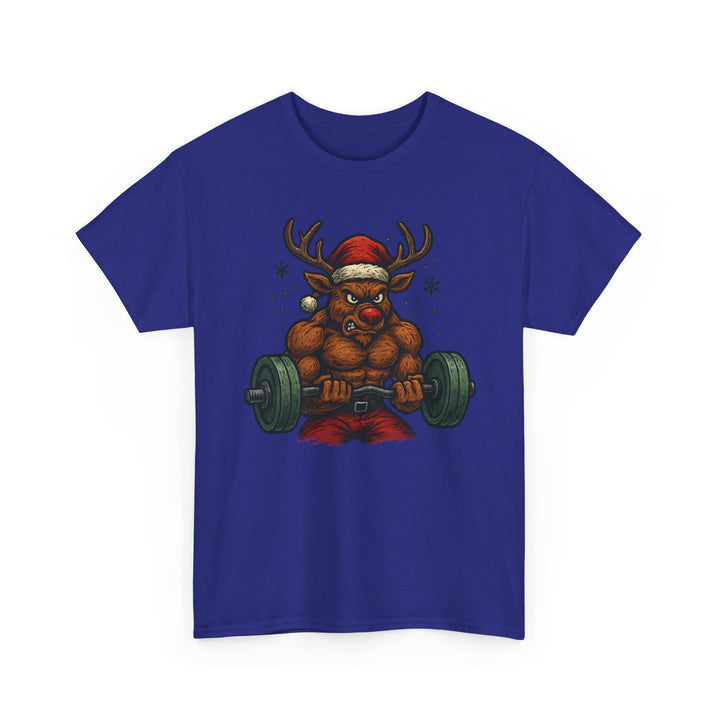 Reindeer Barbell Curl. Unisex Heavy Cotton Tee