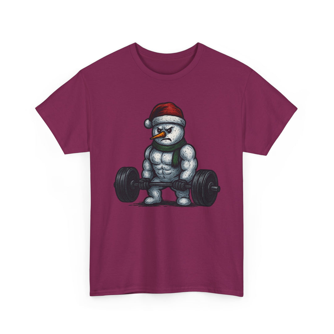 Snowman Deadlifting at the gym. Unisex Heavy Cotton Tee