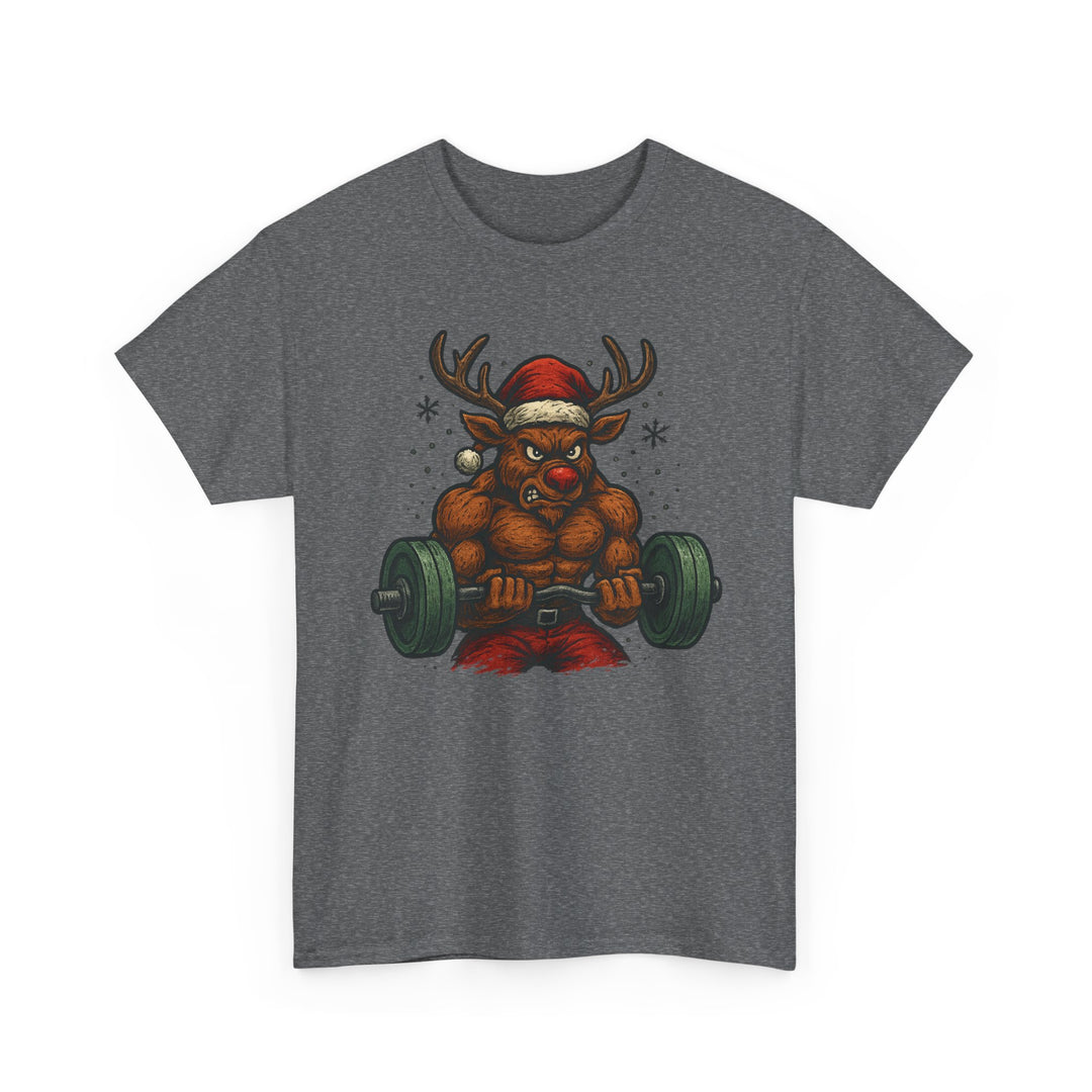 Reindeer Barbell Curl. Unisex Heavy Cotton Tee