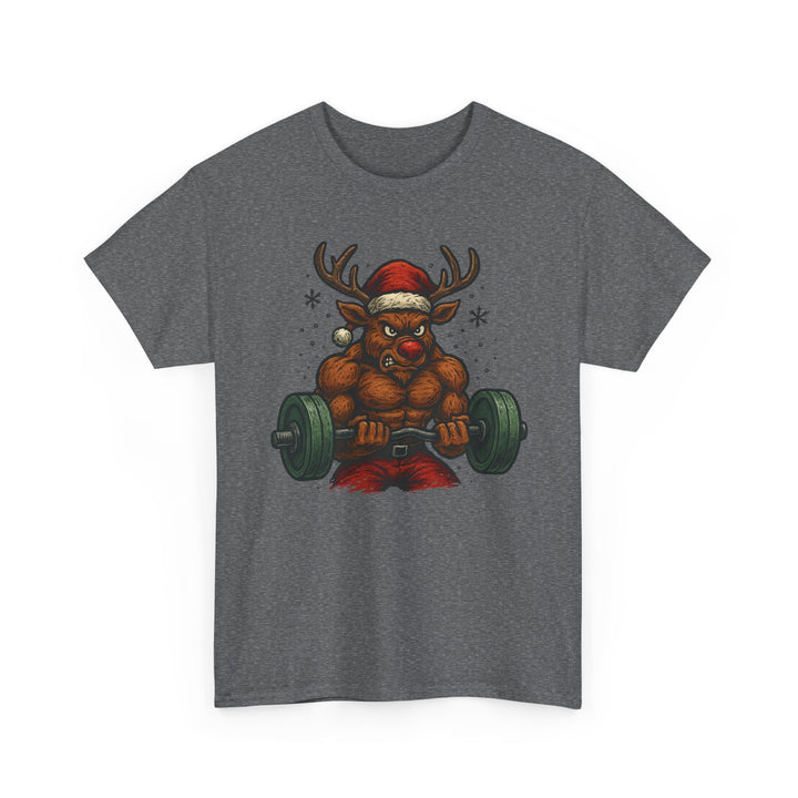 Reindeer Barbell Curl. Unisex Heavy Cotton Tee