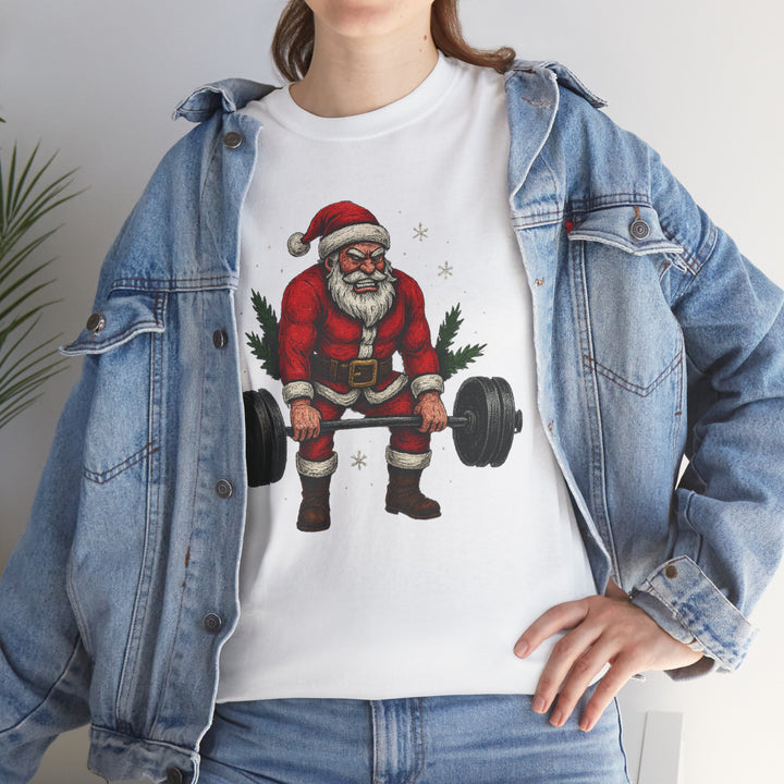 Santa Deadlifting. Unisex Heavy Cotton Tee