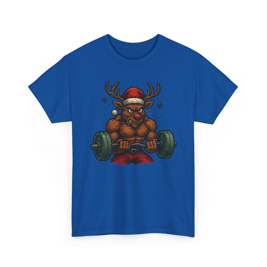 Reindeer Barbell Curl. Unisex Heavy Cotton Tee