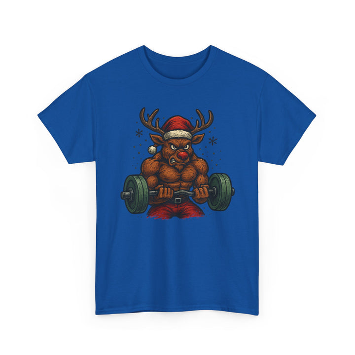 Reindeer Barbell Curl. Unisex Heavy Cotton Tee