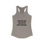 Discipline outlifts motivation Women's Racerback Tank