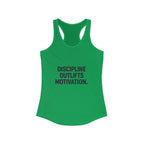 Discipline outlifts motivation Women's Racerback Tank