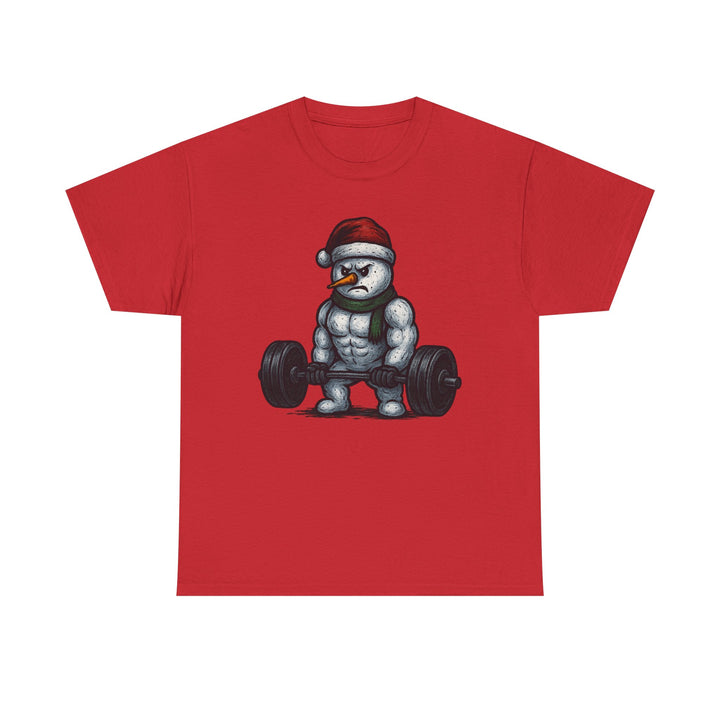 Snowman Deadlifting at the gym. Unisex Heavy Cotton Tee