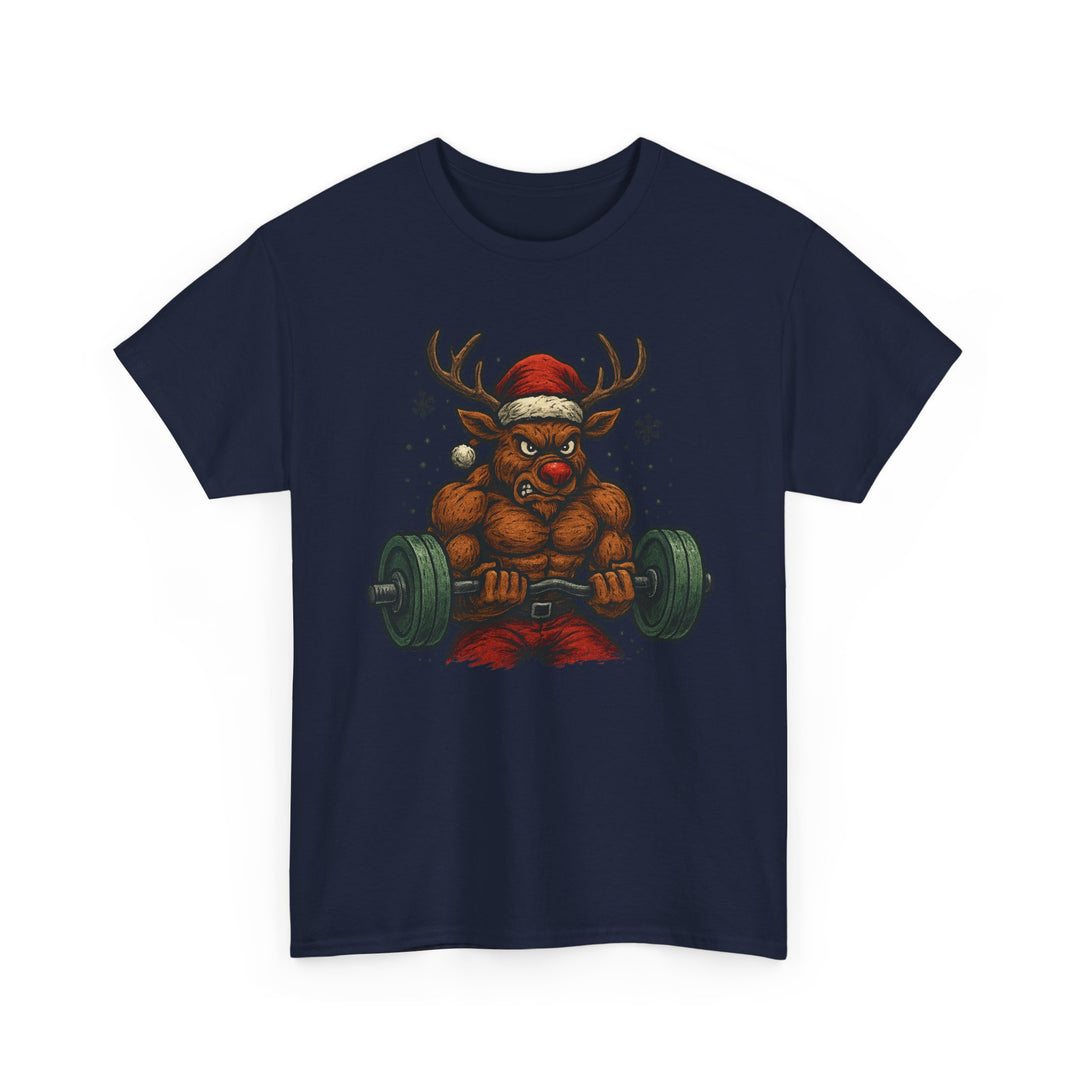 Reindeer Barbell Curl. Unisex Heavy Cotton Tee