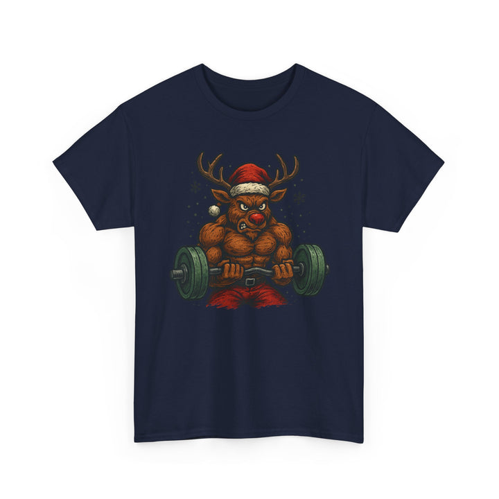 Reindeer Barbell Curl. Unisex Heavy Cotton Tee